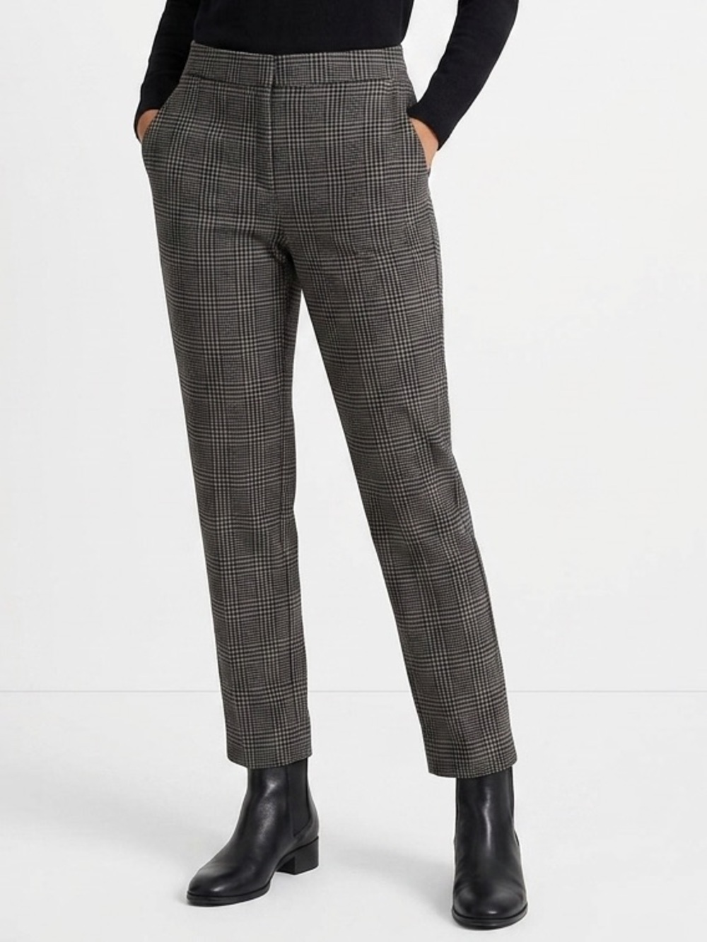 Banana Republic Women's Glen Plaid Trousers - Gray Black